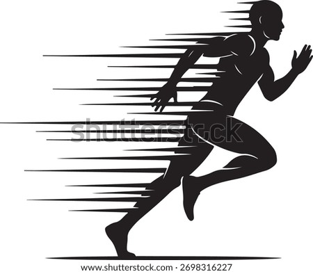 Silhouette of runner in motion with speed trails vector graphic