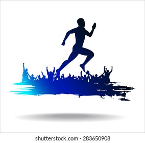 Silhouette of the runner on abstract background. 