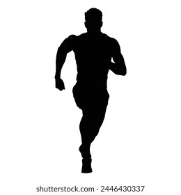 silhouette of runner on sprint men on white