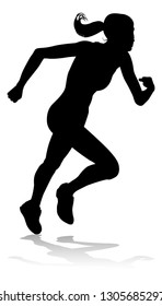 Silhouette runner in a race track and field event