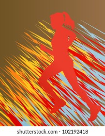 Silhouette of runner vector in front of colorful abstract background