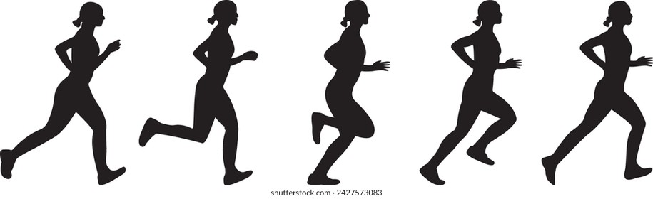 silhouette runner. mujeres corriendo. fondo blanco aislado negro