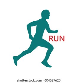 The silhouette of a runner with word run on the white background