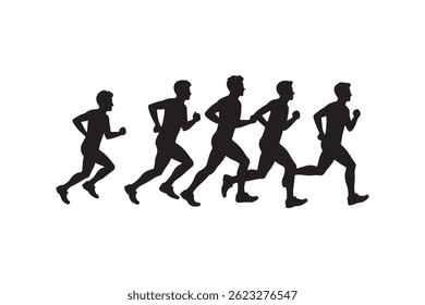 Silhouette of Runners in Motion - Running Progression Silhouette Illustration