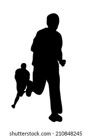 Silhouette of runners on a white background.