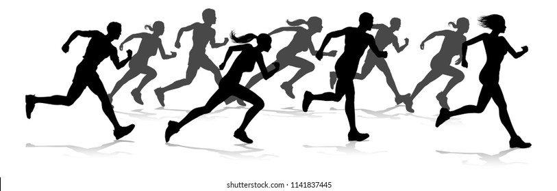 Silhouette runners in a race track and field event
