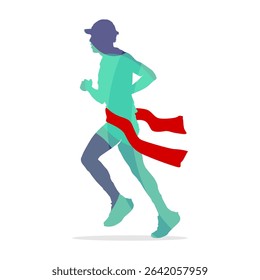Silhouette of  running across the finish line isolated on White. Running Silhouette Icon.