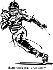 Silhouette of the running American footballer on the field