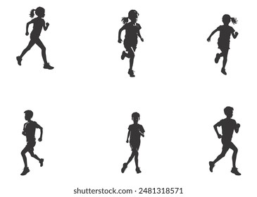 silhouette running boy and girl. Vector people running silhouettes