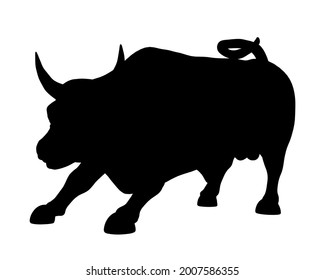 Silhouette of a running bull isolated on a white background. Vector illustration