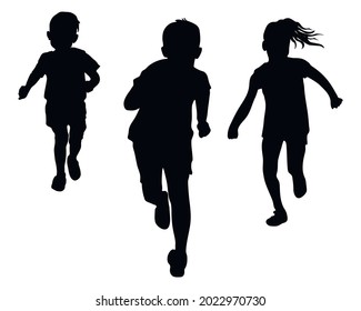 Silhouette of running children. Vector illustration