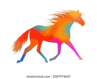 Silhouette of a running colored horse . hand drawing. Not AI, Vector illustration