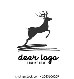Silhouette of a running deer with paint brush scratch for stamps, tshirt, emblem, conservation area logo, traffic sign, etc