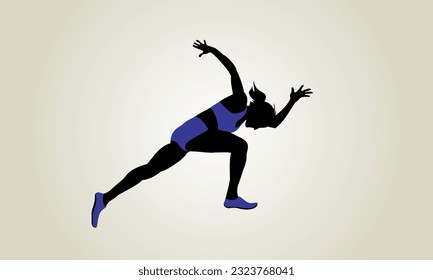 Silhouette of a running girl at the start. Vector illustration.