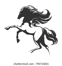 Silhouette of a running horse. Emblem or logo design element. Vector illustration.