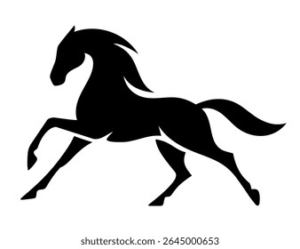 Silhueta de um cavalo de corrida com crina fluindo e cauda em fundo branco