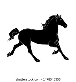 Silhouette of the running horse. Graphic drawing. Vector.