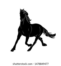 Silhouette of the running horse. Graphic drawing. Vector.