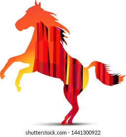  Silhouette of running horse with landscape background.