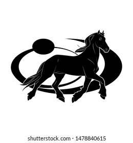 Silhouette of the running horse on abstract background. Vector.