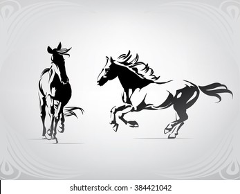 Silhouette of the running horses