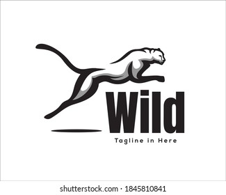 silhouette running jump cat, tiger, lion, jaguar, cheetah, panther logo design illustration