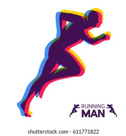 Silhouette of a running man. Design for Sport. Emblem for marathon and jogging. Vector Illustration. 