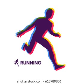 Silhouette of a running man. Design for Sport. Emblem for marathon and jogging. Vector Illustration. 