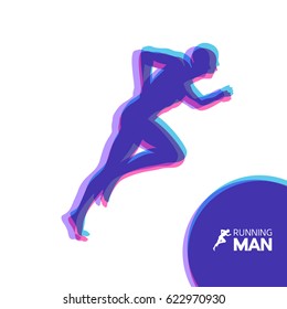Silhouette of a running man. Design for Sport. Emblem for marathon and jogging. Vector Illustration. 
