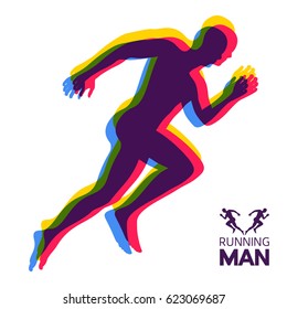 Silhouette of a running man. Design for Sport. Emblem for marathon and jogging. Vector Illustration. 