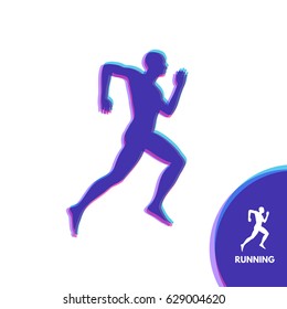Silhouette of a running man. Design for Sport. Emblem for marathon and jogging. Vector Illustration. 