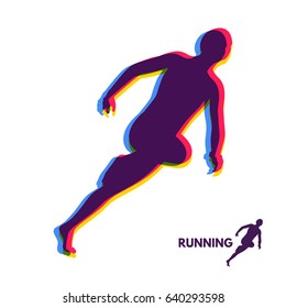 Silhouette of a running man. Design for Sport. Emblem for marathon and jogging. Vector Illustration. 