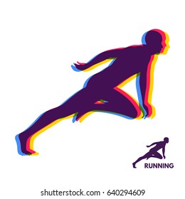 Silhouette of a running man. Design for Sport. Emblem for marathon and jogging. Vector Illustration. 