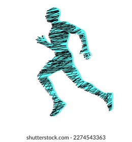 Silhouette of a running man drawn in strokes lines. 