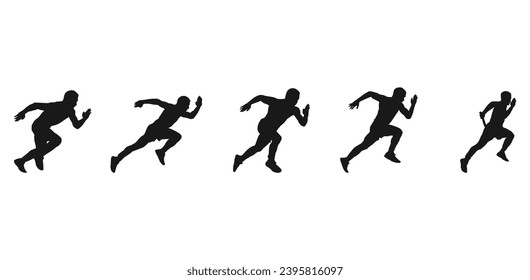 Silhouette of a running man or jogger or sprinter. Jogging and sprint concept icon or symbol. Healthy lifestyle. Full body black and white - Simple vector illustration. Vector illustration EPS 10 . 