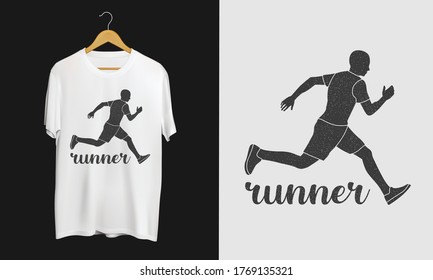 Silhouette of running man. Template for postcard banner print for t-shirt.Typography, t-shirt graphics.