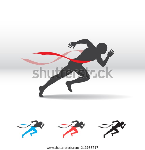 Silhouette Running Man Victorious Finish Red Stock Vector (Royalty Free ...