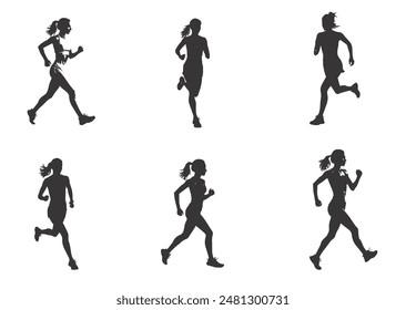 silhouette running man and woman. Vector people running silhouettes
