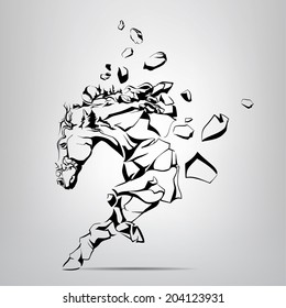 Silhouette of a running mustang from rocks. Vector illustration