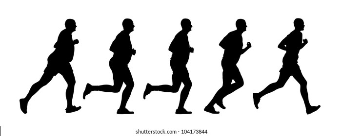 Silhouette of the running person at first full in the end of the thin