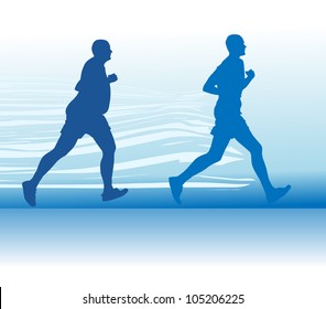 Silhouette of the running person at first full in the end of the thin