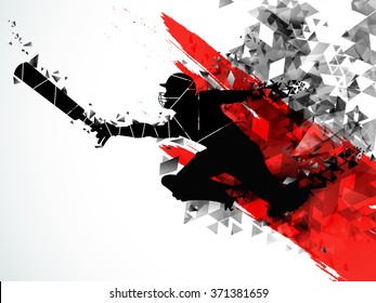 Silhouette of a running Player to take a run on creative abstract background for Cricket Sports concept.
