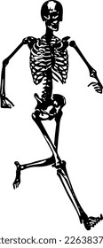 silhouette of running skeleton, running human skeleton monochrome vector illustration