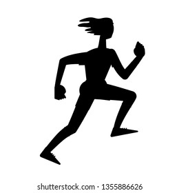 Silhouette of running sportsman  isolated on white background. Vector black and white illustration. Cutout object. Sports goods elements.