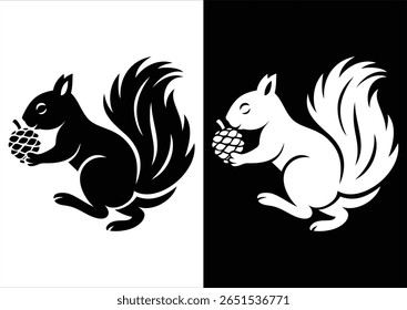 Silhouette of Running Squirrel Holding Pinecone