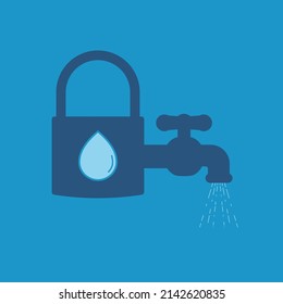 Silhouette of running tap water merged with padlock and water drop icon as a gimmick of water security. Vector illustration outline flat design style.