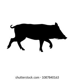 Silhouette of running wild boar. Vector illustration isolated on white background