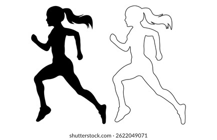 Silhouette of a Running Woman – Female Jogger Vector Illustration for Fitness and Sports Design