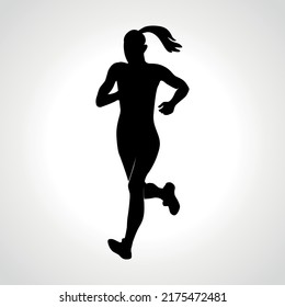 Silhouette of a running woman or jogger or sprinter. Jogging