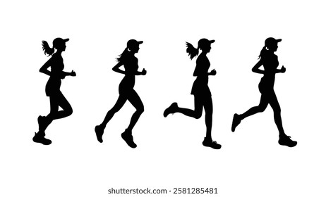 Silhouette of a running woman, symbolizing fitness, speed, and determination. A dynamic and minimalist design ideal for sports, health, and motivation concepts